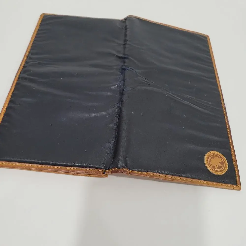 Hunting World Black Tan Wallet Long Checkbook Card Holder Leather Bifold Italian